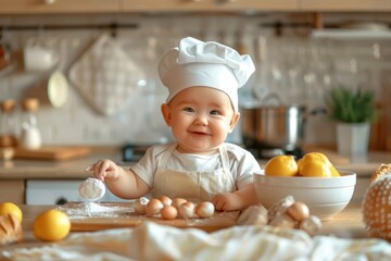 cute baby cook in the kitchen