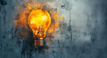 Aufkleber - Illuminated lightbulb against a textured grey background, symbolizing a bright idea, Generative AI. Generative AI