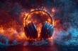 Headphones Engulfed in Fire and Water Generative AI