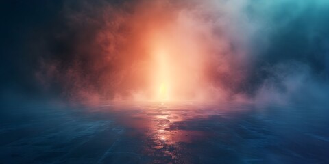 Poster - Pulsating Electric Glow Illuminating the Enigmatic Fog Shrouded Landscape with Vibrant Energy in the Darkness