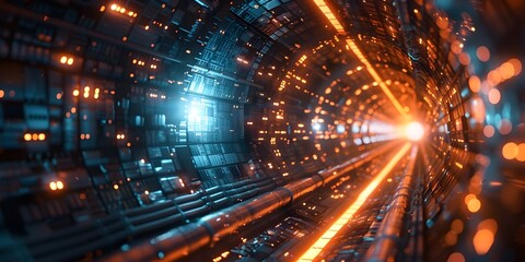 Canvas Print - Glowing Hyperspace Tunnel Representing Rapid Technological Advancement and Digital Innovation