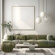Frame mockup, paper size. Living room wall poster mockup. Interior mockup with house background. Modern interior design. 3D render
