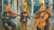 Animal musicians hold a concert in the woods