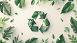 A white background with green leaves and the recycling symbol