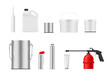 Containers with various liquid industrial construction mock up set realistic vector illustration