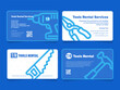 Tools rental service construction and garden equipment business card design template set vector