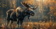 photorealistic image of a moose in the forest on the outskirts of the city