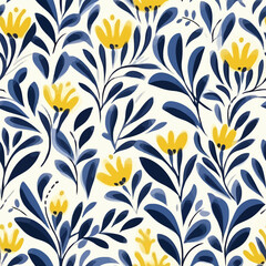 Vector Seamless Watercolor Pattern colorful Design - Texture a floral pattern with blue and yellow flowers