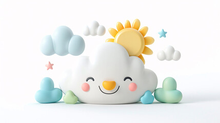 Weather icon set, 3d rendering soft shapes, different weather conditions