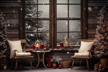 Wall Mural - Nostalgic and charming christmas decor creating a cozy copy space