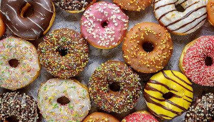 Wall Mural - Background of Assorted Donuts (Doughnuts) of Various Flavors