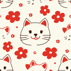 Naklejka na meble Vector Seamless Watercolor Pattern colorful Design a colorful vintage background with a cats and flowers design