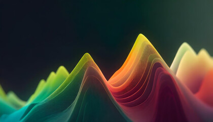 Wall Mural - fluid, abstract graph with peaks and valleys in a vibrant spectrum of colors against a dark background, embodying financial growth, energy, and dynamic movement