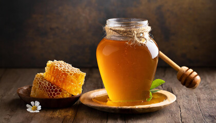 Wall Mural - jar of honey with honeycomb