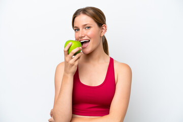 Canvas Print - Young pretty blonde woman isolated on white background eating an apple