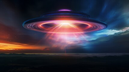Wall Mural - a ufo with a pulsating, rainbow-colored aura