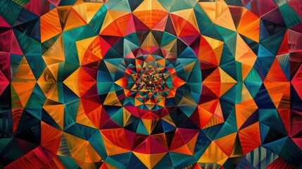 Poster - Mesmerizing Kaleidoscopic Geometry of Interlocking Circles and Triangles in Vibrant Color Palette