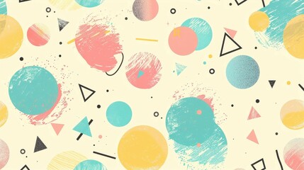 Poster - Playful Graphic Design with Wobbly Circles Triangles and Curvy Line Segments in Pastel Color Fusion