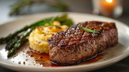 Steak and Asparagus on Black Plate