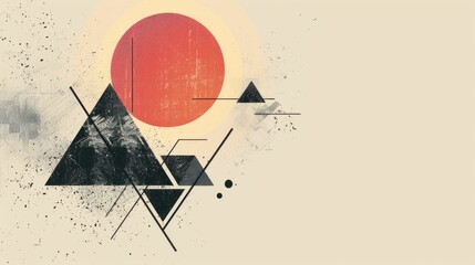 Poster - Minimalist Geometric Composition with Hovering Circle Balanced Triangles and Intricate Tessellation Pattern in Pastel Color Palette