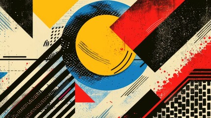 Poster - Captivating Geometric Graphic Design with Spinning Circle Intersecting Triangles and Vibrant Color Palette