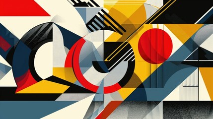 Poster - Captivating Geometric Graphic Design with Spinning Circles Intersecting Triangles and Vibrant Primary Colors