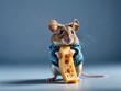 Portrait of a mouse with a piece of cheese