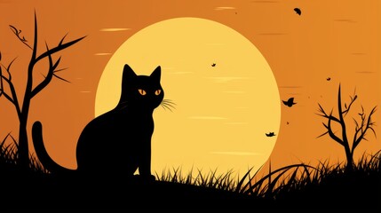 Naklejka na meble Halloween themed cat clip art with a spooky moon
