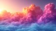 a group of clouds in the sky with the sun setting in the sky behind them and a pink and blue cloud in the middle of the sky.