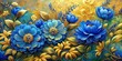 Colorful Blue Gold Flowers Oil Painting