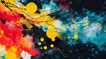 A Colorful Abstract Painting With Vibrant Yellow And Blue Hues