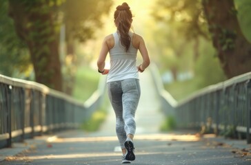 Wall Mural - Woman Running on a Bridge in Sports Bra Top