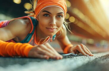 Wall Mural - Woman Doing Push Ups on Track