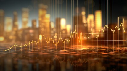 Poster - city skyline with a line graph overlay