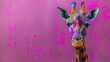 colorful giraffe on a purple studio background