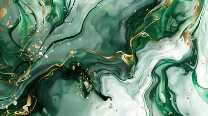 Wall Mural - Green, golden grain ink marble abstract decorative background 