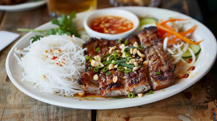 Wall Mural - Vietnamese grilled pork with rice noodles