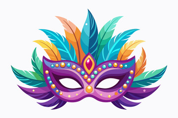 Canvas Print - Festive carnival mask adorned with feathers and sequins, perfect for masquerade parties and themed events vector illustration