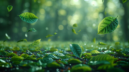 Wall Mural - Green tree leafs fallen at the bottom of a screen, show only the leafs. AI generative