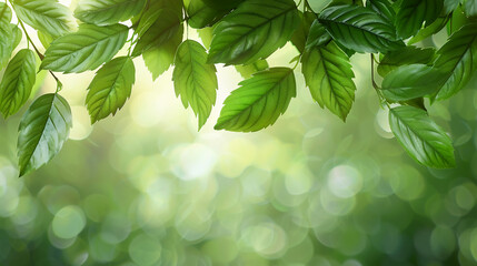 Wall Mural - Green tree leafs fallen at the bottom of a screen, show only the leafs. AI generative