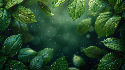 Wall Mural - Green tree leafs fallen at the bottom of a screen, show only the leafs. AI generative