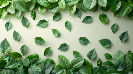 Wall Mural - Green tree leafs fallen at the bottom of a screen, show only the leafs. AI generative