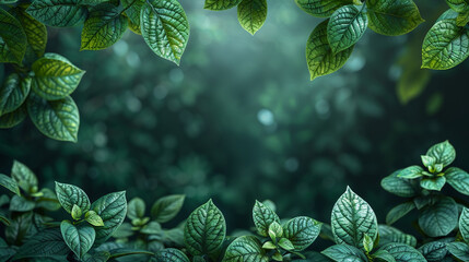 Wall Mural - Green tree leafs fallen at the bottom of a screen, show only the leafs. AI generative