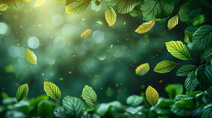 Wall Mural - Green tree leafs fallen at the bottom of a screen, show only the leafs. AI generative