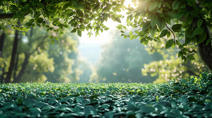 Wall Mural - Green tree leafs fallen at the bottom of a screen, show only the leafs. AI generative