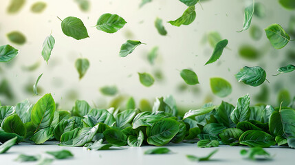Wall Mural - Green tree leafs fallen at the bottom of a screen, show only the leafs. AI generative
