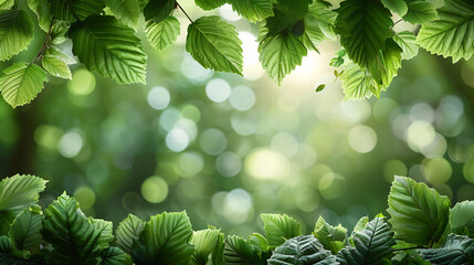 Wall Mural - Green tree leafs fallen at the bottom of a screen, show only the leafs. AI generative