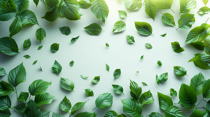 Wall Mural - Green tree leafs fallen at the bottom of a screen, show only the leafs. AI generative