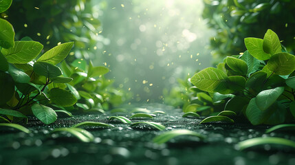 Wall Mural - Green tree leafs fallen at the bottom of a screen, show only the leafs. AI generative