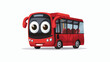 Cartoon red bus mascot character flat vector isolated